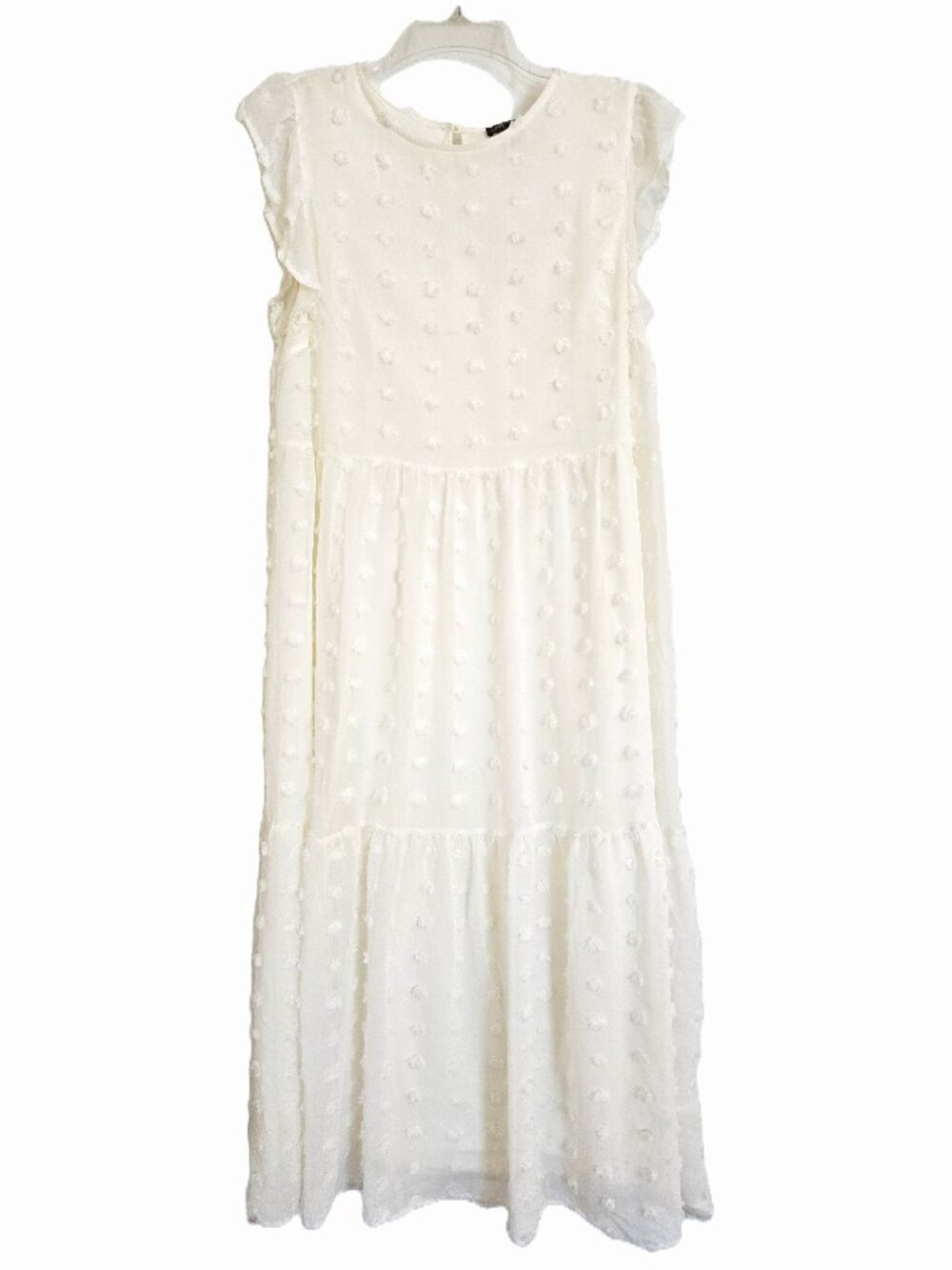 NWT Love x Design Ivory Swiss Dot Tiered Midi Dress Ruffle Sleeve, Medium